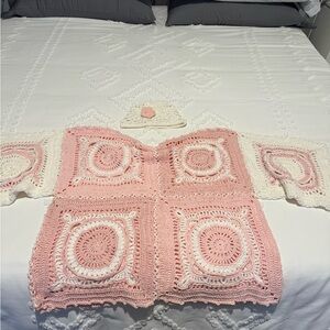 Pink and White Crochet sweater